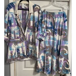 V.C. Torias Vtg USA 90's Art to Wear‎ Hand-Painted Jacket Skirt Flaws Sz Med?